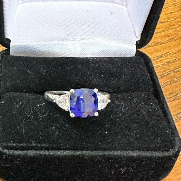 Blue and White Lab Created Sapphire Sz6 Ring Sterling Silver - Picture 3 of 13